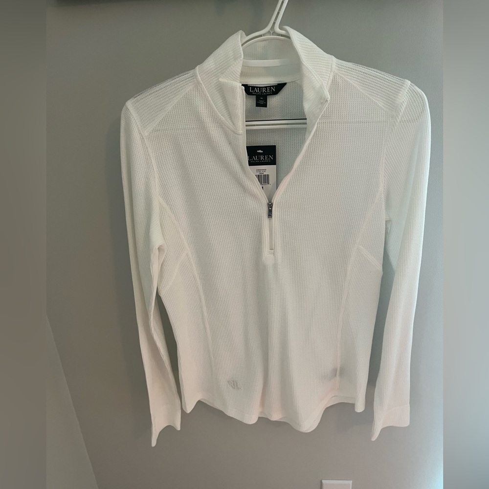 Ralph Lauren 3/4 zip workout white cotton poly blend top women's size medium